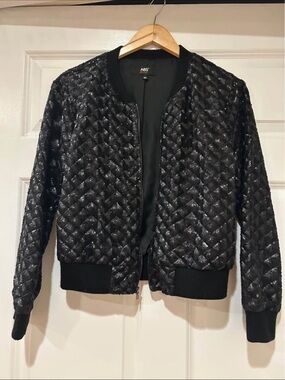 ABS Allen Schwartz Black Quilted Metallic-Accent Bomber Jacket
